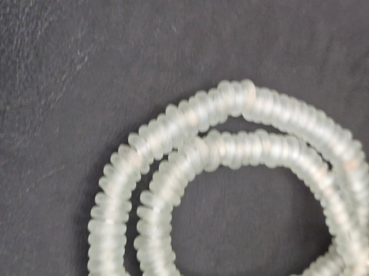 Authentic Frost White Krobo Translucent Recycled Glass Rondelle Beads Handmade in Ghana