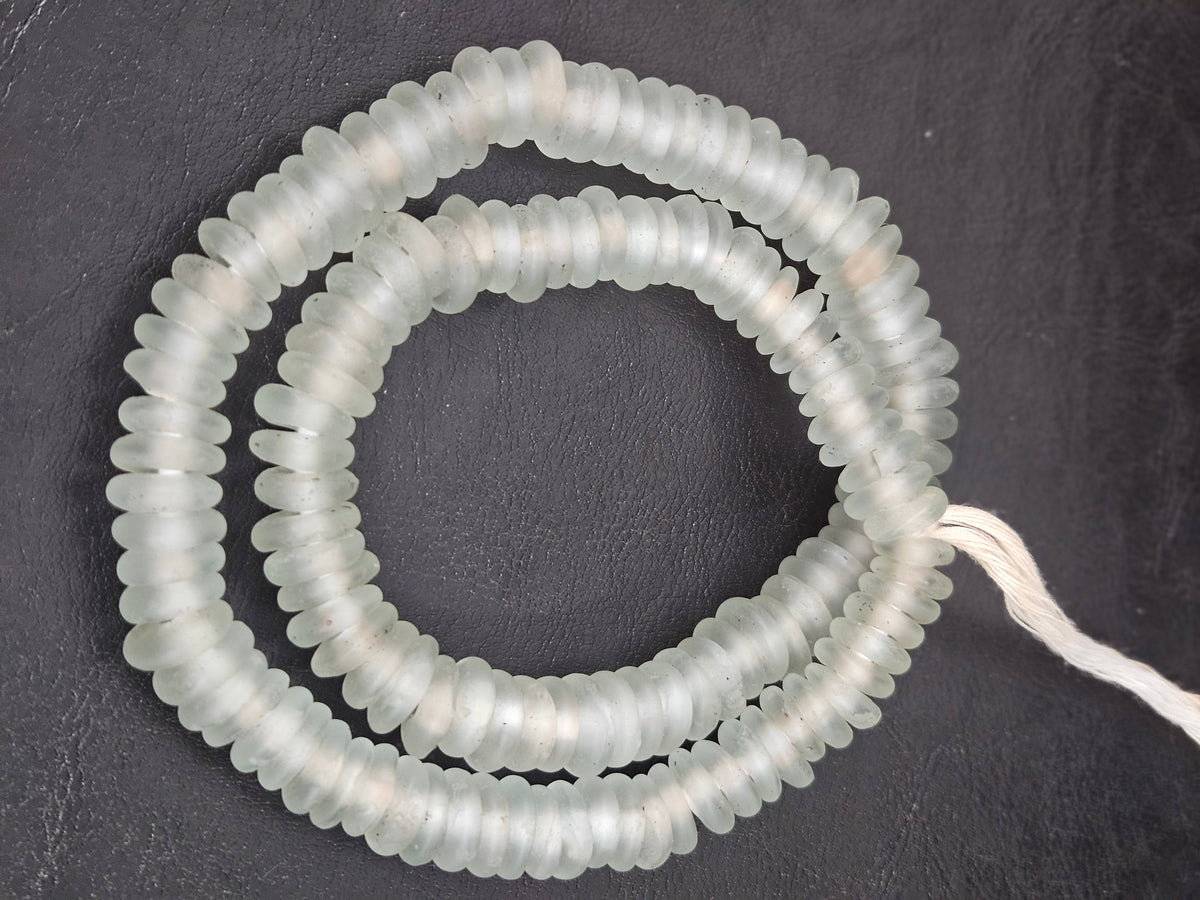 Authentic Frost White Krobo Translucent Recycled Glass Rondelle Beads Handmade in Ghana