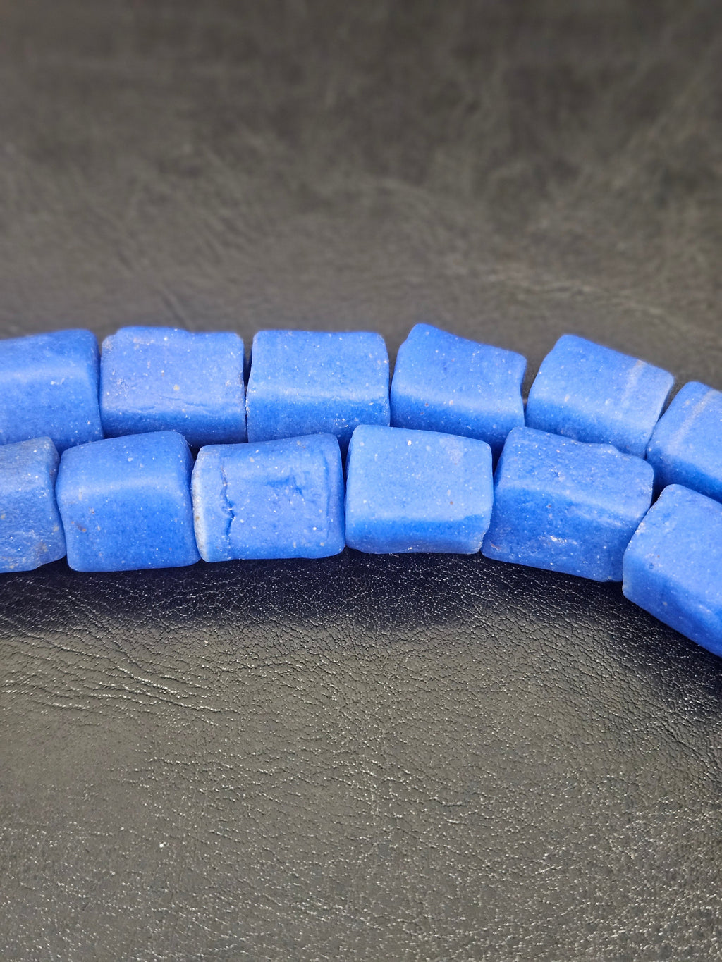 Royal Cobalt Cube Tube Krobo Powdered Glass Beads | Handcrafted in Ghana