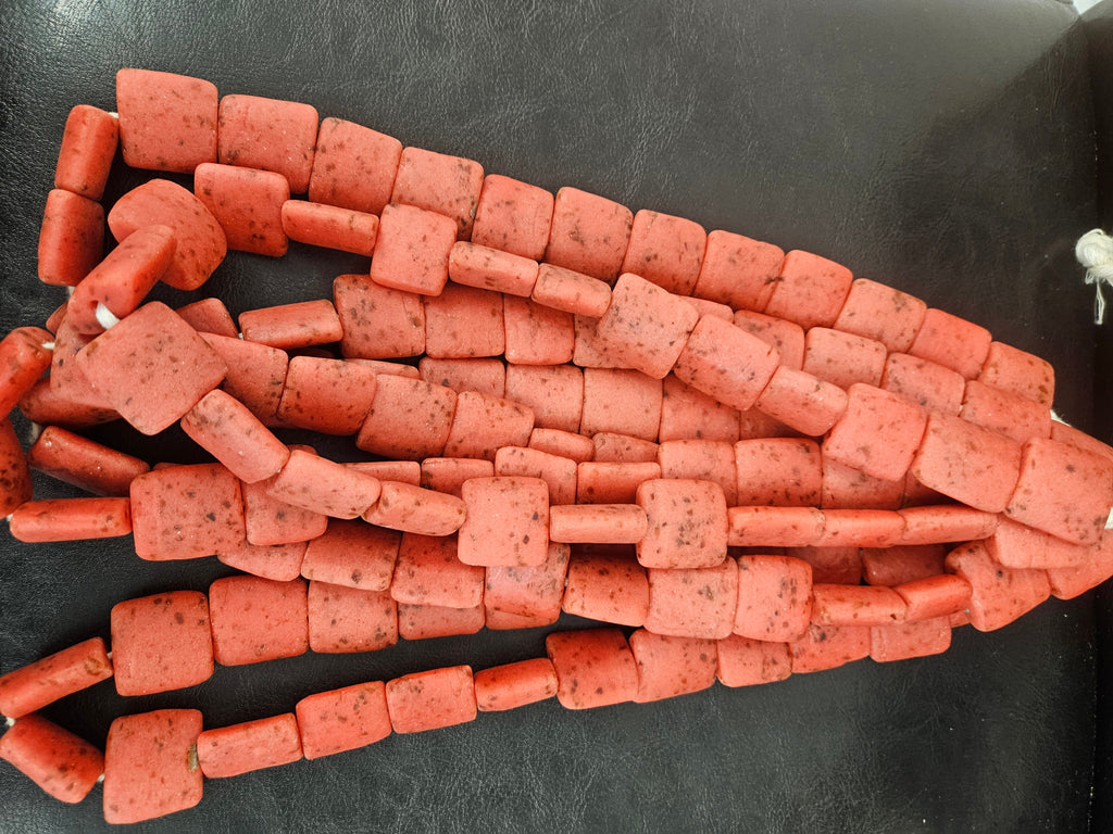 Aadampo Large Terracotta Red Krobo Powdered Glass Beads | Authentic Handmade Recycled Glass Beads | 25 × 25 × 11–12mm