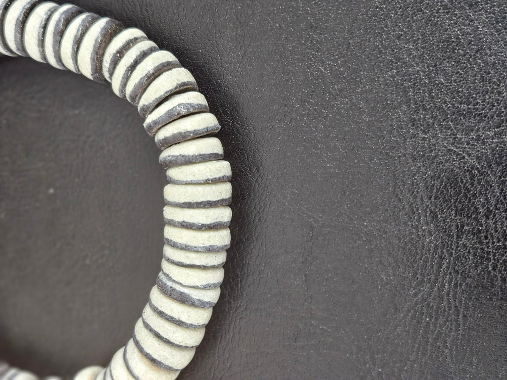 Handmade Ivory & Charcoal Krobo Glass Spacer Beads, African Recycled Glass Beads, Ghana Jewelry Making Supplies