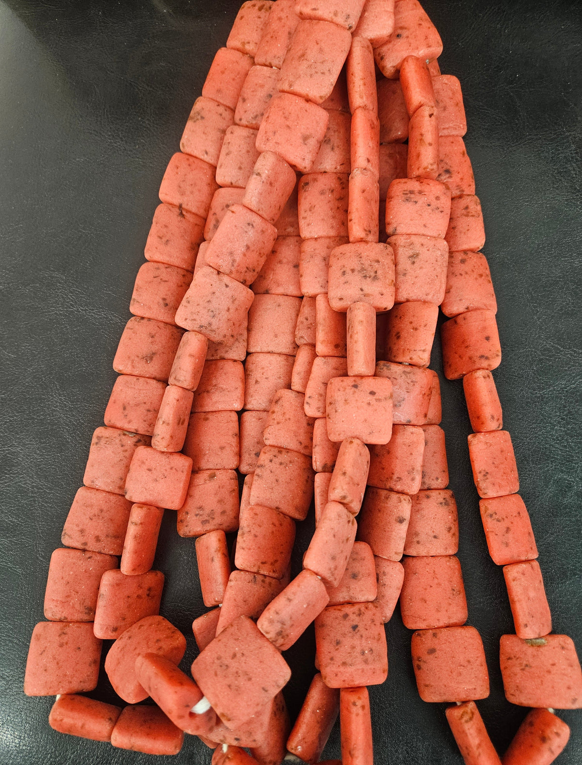 Aadampo Large Terracotta Red Krobo Powdered Glass Beads | Authentic Handmade Recycled Glass Beads | 25 × 25 × 11–12mm