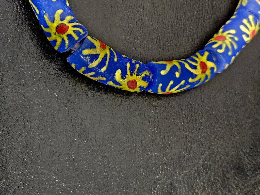 Royal Cobalt Blue Painted Krobo Glass Tube Beads | Handmade Recycled Glass Beads from Ghana