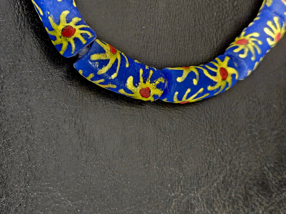 Royal Cobalt Blue Painted Krobo Glass Tube Beads | Handmade Recycled Glass Beads from Ghana