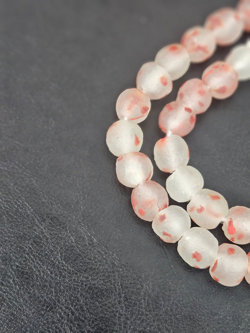 Authentic African Beads from Ghana | Chunky Coral Speckled Translucent Recycled Glass Beads | Handmade Krobo Beads 12–14mm