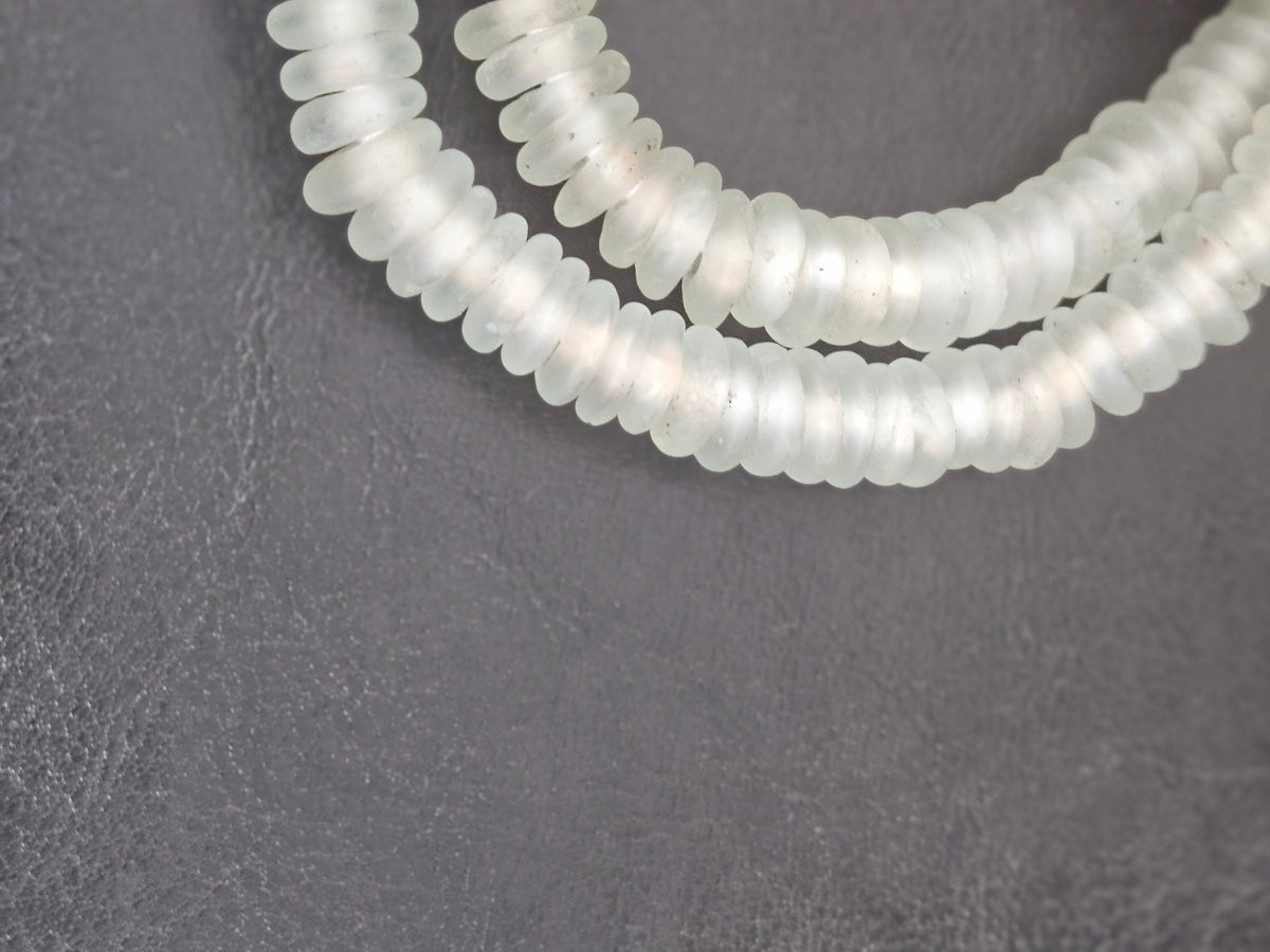 Authentic Frost White Krobo Translucent Recycled Glass Rondelle Beads Handmade in Ghana
