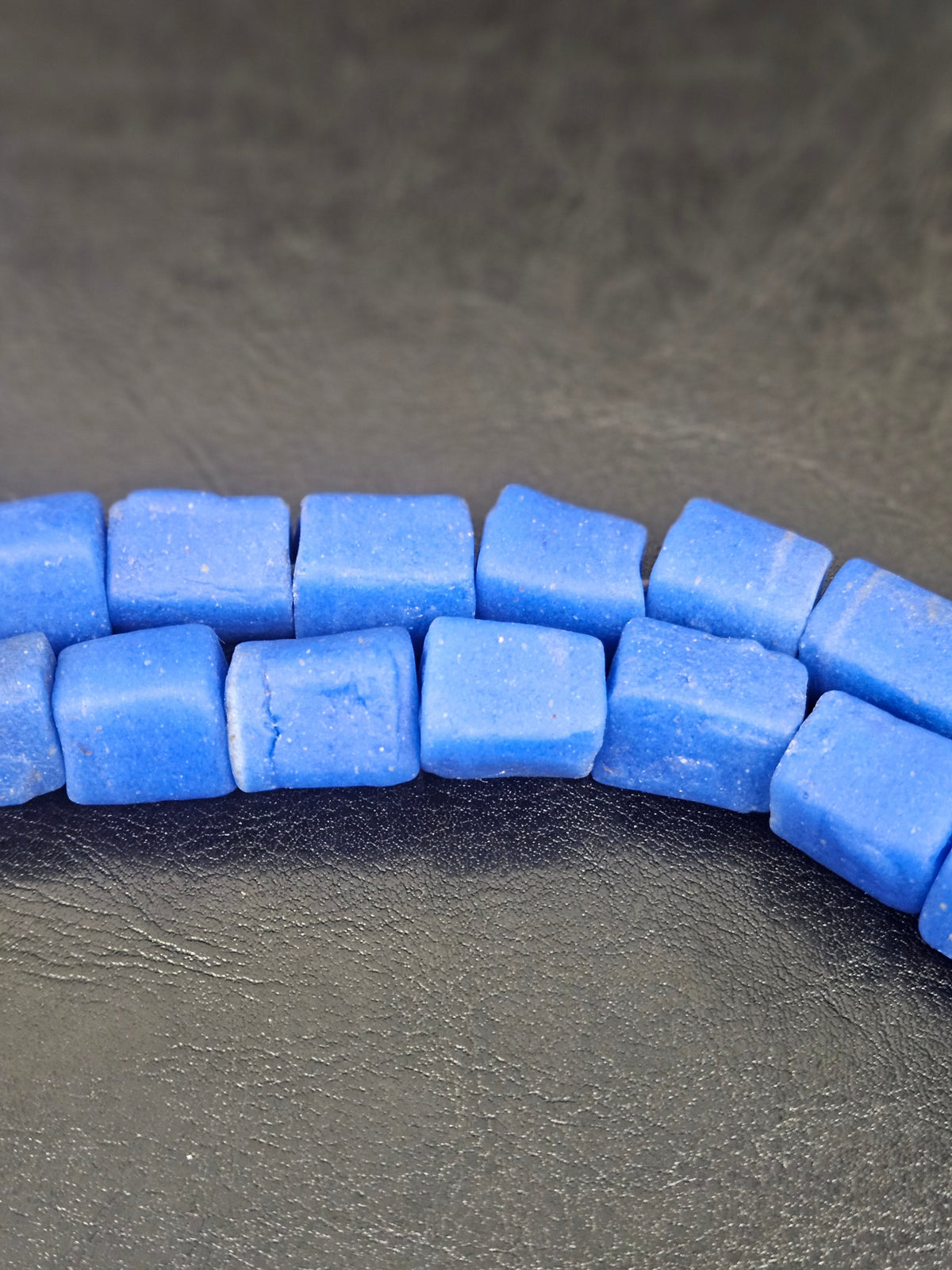 Royal Cobalt Cube Tube Krobo Powdered Glass Beads | Handcrafted in Ghana