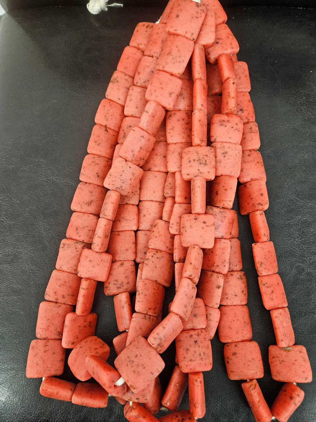 Aadampo Large Terracotta Red Krobo Powdered Glass Beads | Authentic Handmade Recycled Glass Beads | 25 × 25 × 11–12mm