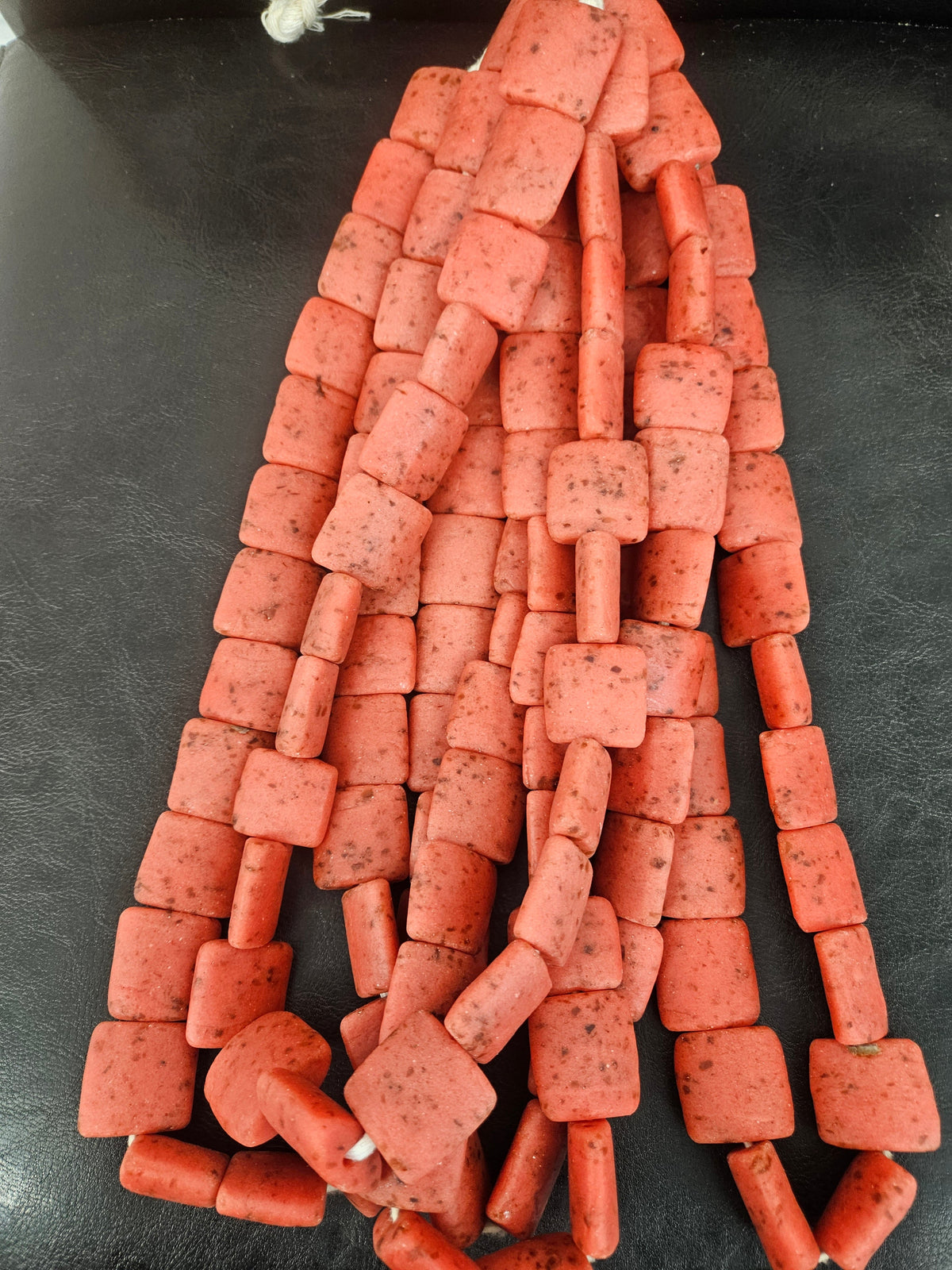 Aadampo Large Terracotta Red Krobo Powdered Glass Beads | Authentic Handmade Recycled Glass Beads | 25 × 25 × 11–12mm