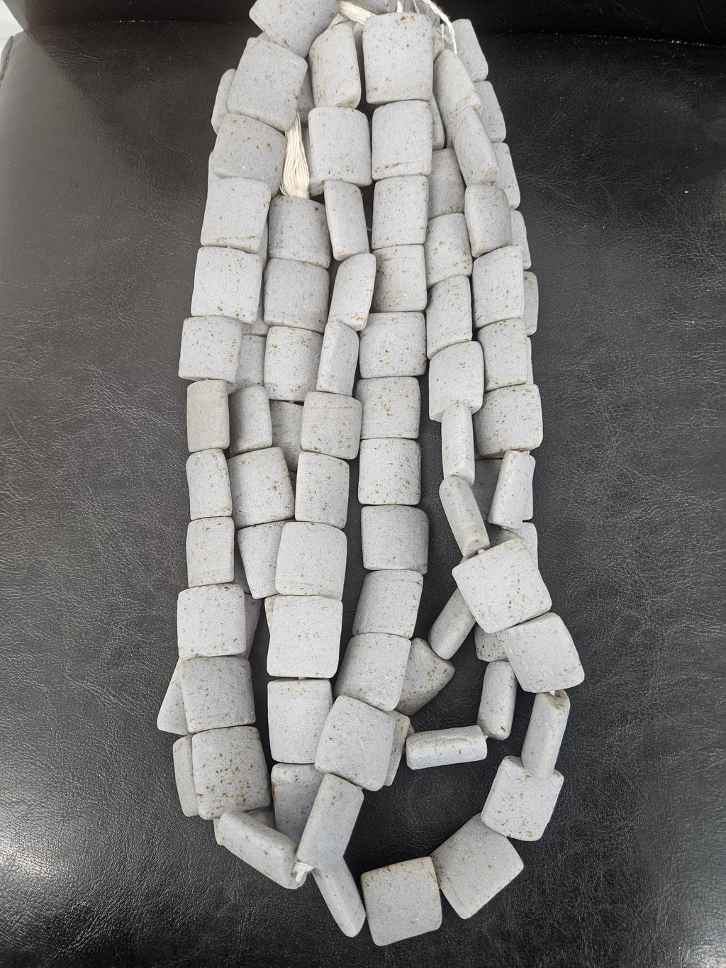 Authentic Large Stone Gray Krobo Powdered Glass Beads Ghana | Handmade Recycled Glass Pillow Cube Beads
