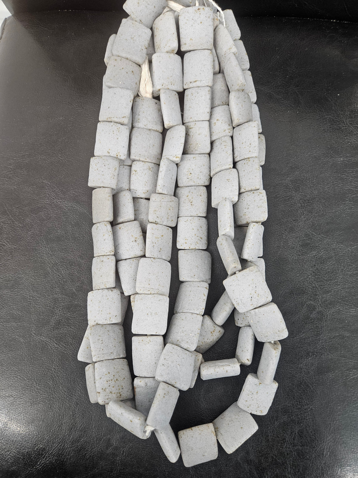 Authentic Large Stone Gray Krobo Powdered Glass Beads Ghana | Handmade Recycled Glass Pillow Cube Beads