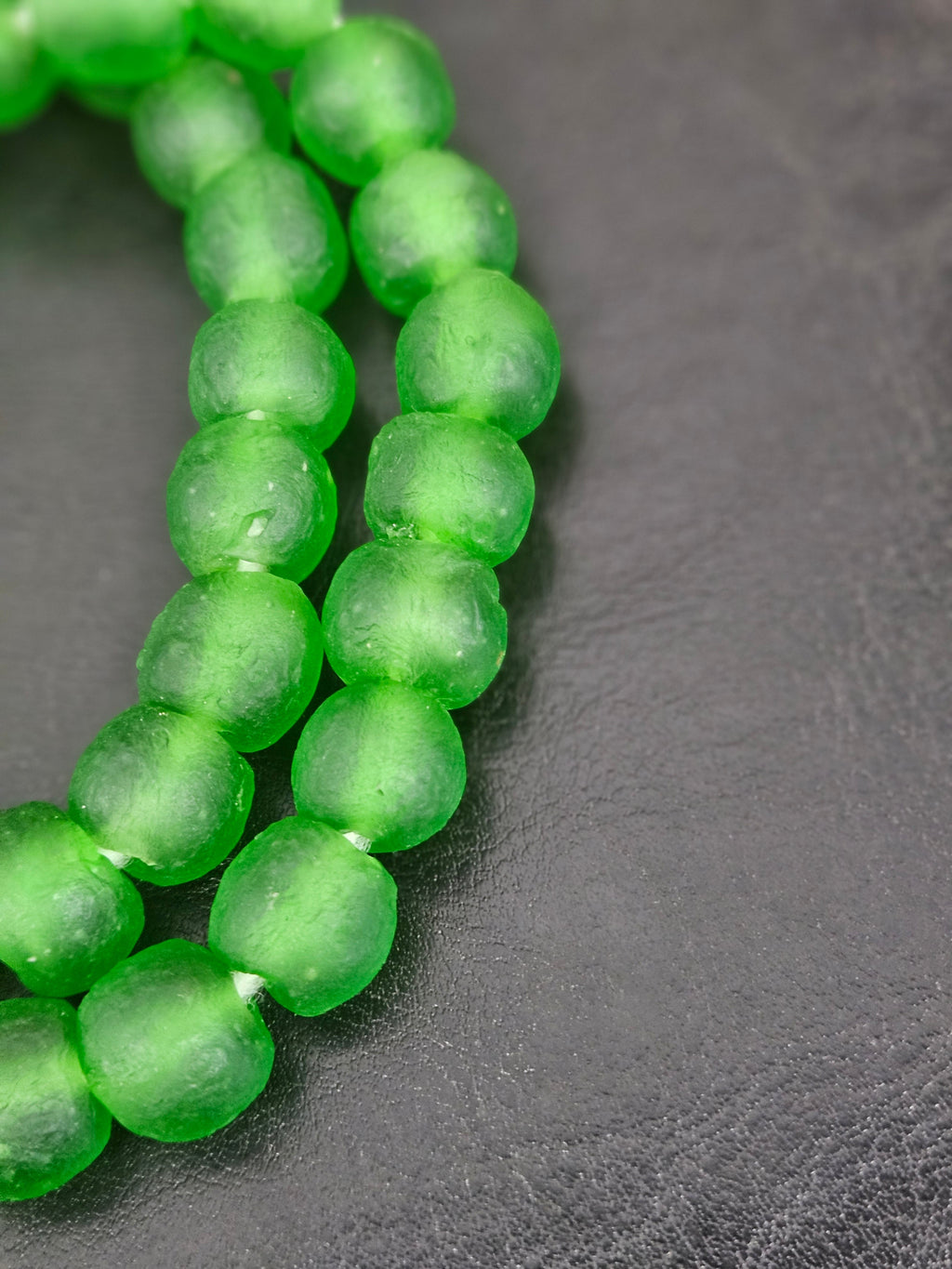 Authentic African Green Krobo Recycled Glass Beads | Handmade Translucent Ghana Beads 12–14mm