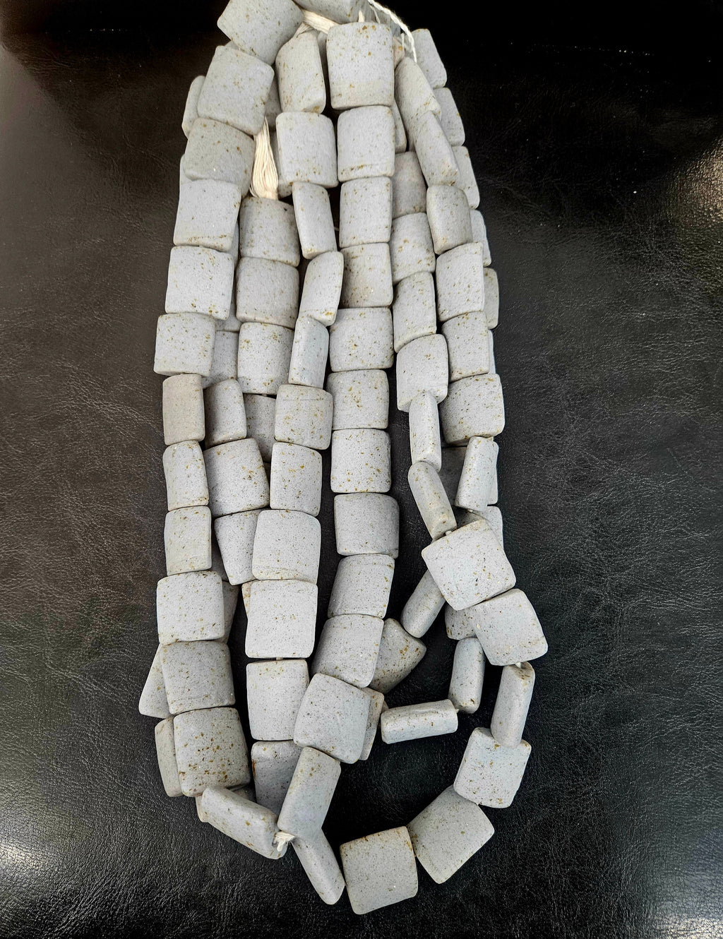 Authentic Large Stone Gray Krobo Powdered Glass Beads Ghana | Handmade Recycled Glass Pillow Cube Beads