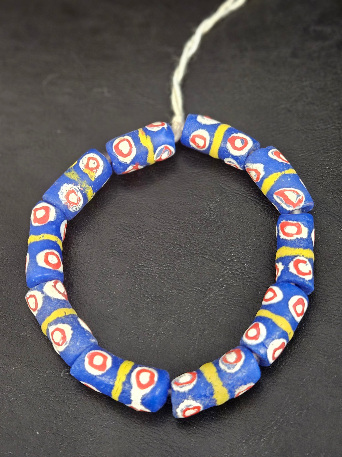 Royal Blue Krobo Painted Glass Tube Beads with Hand-Painted Eye Motifs | Ghana Recycled Glass Beads