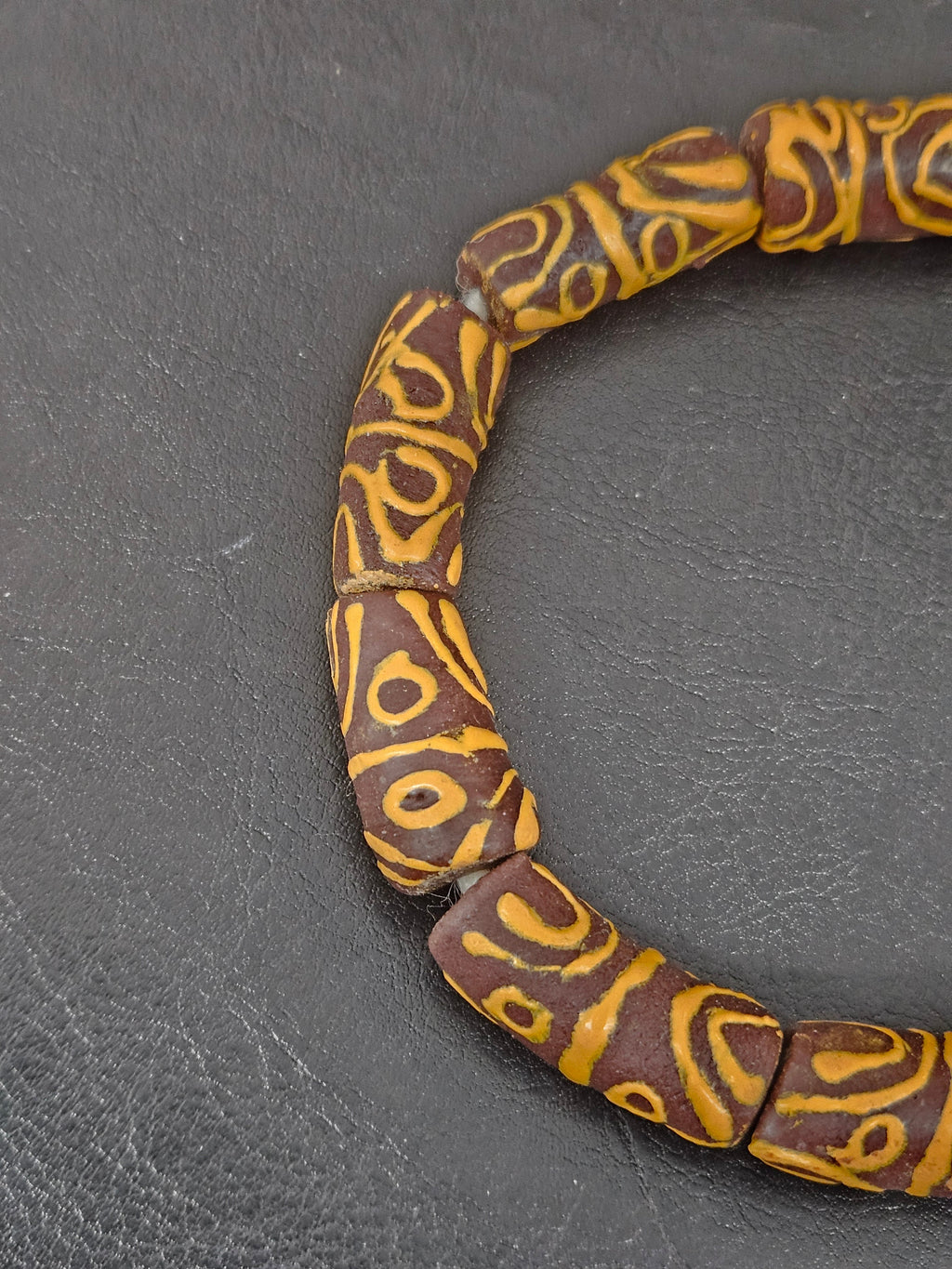 Handcrafted Krobo Painted Glass Tube Beads – Espresso Brown & Golden Ochre | Ghana Recycled Glass | Approx. 10 Beads