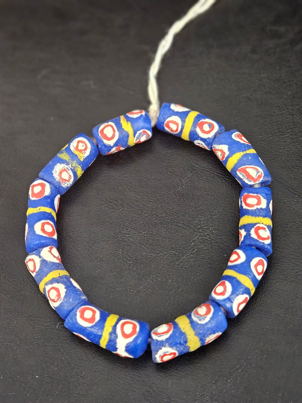 Royal Blue Krobo Painted Glass Tube Beads with Hand-Painted Eye Motifs | Ghana Recycled Glass Beads