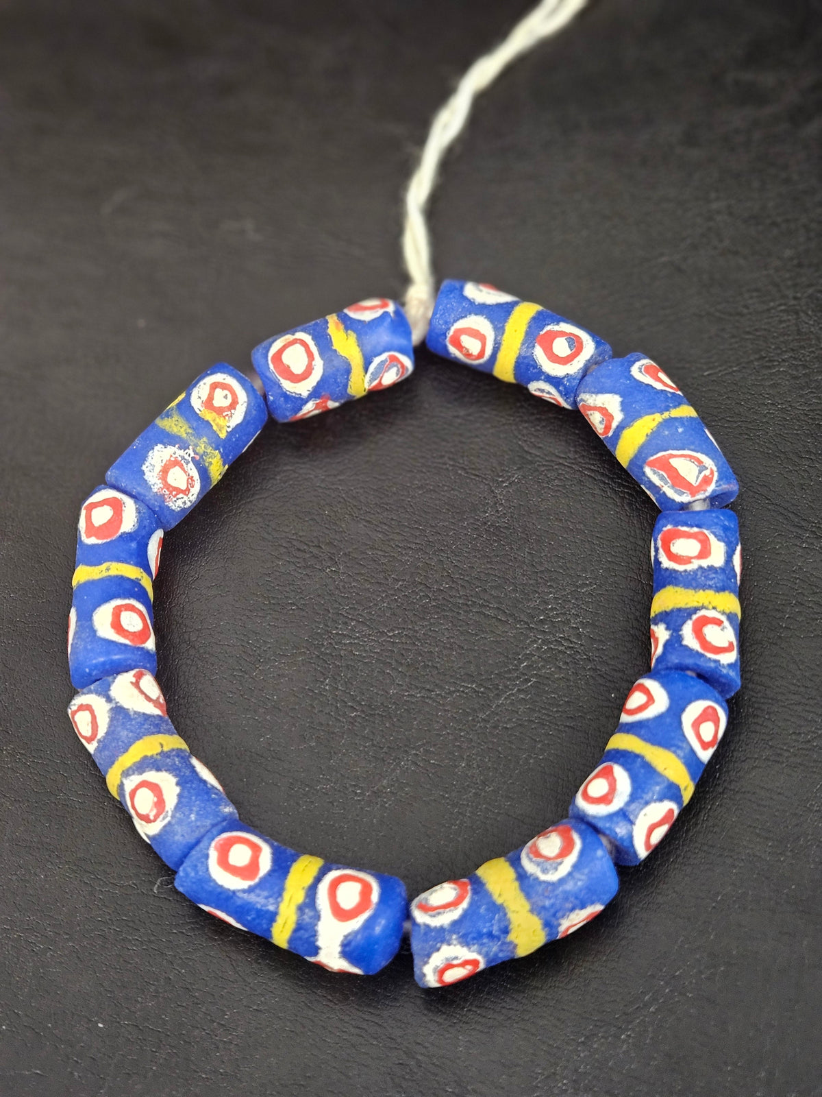 Royal Blue Krobo Painted Glass Tube Beads with Hand-Painted Eye Motifs | Ghana Recycled Glass Beads