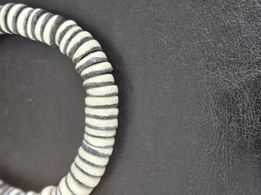 Handmade Ivory & Charcoal Krobo Glass Spacer Beads, African Recycled Glass Beads, Ghana Jewelry Making Supplies