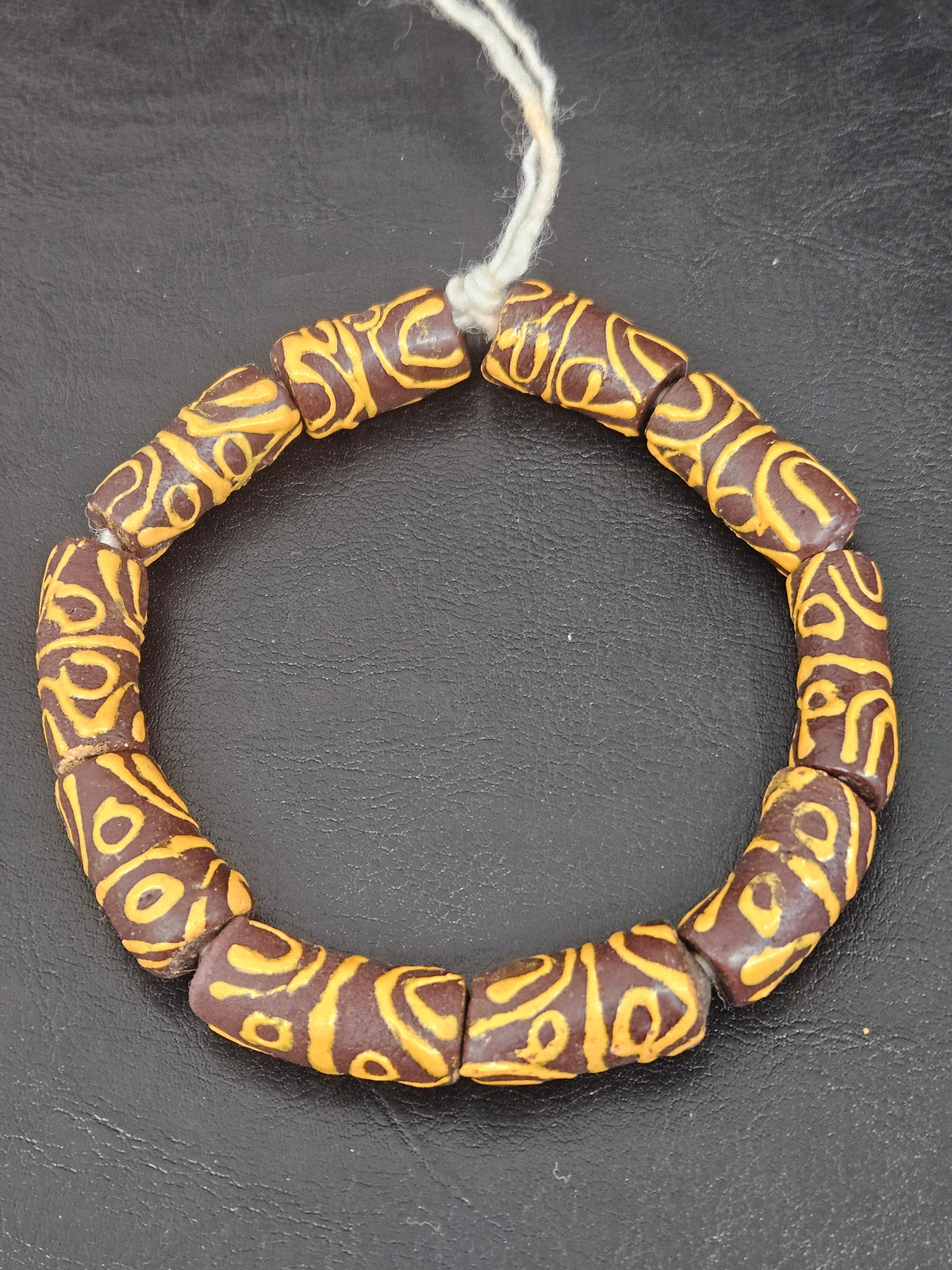 Krobo Painted Glass Tube Beads, Espresso Brown & Golden Ochre, Handmade Recycled Glass Beads from Ghana