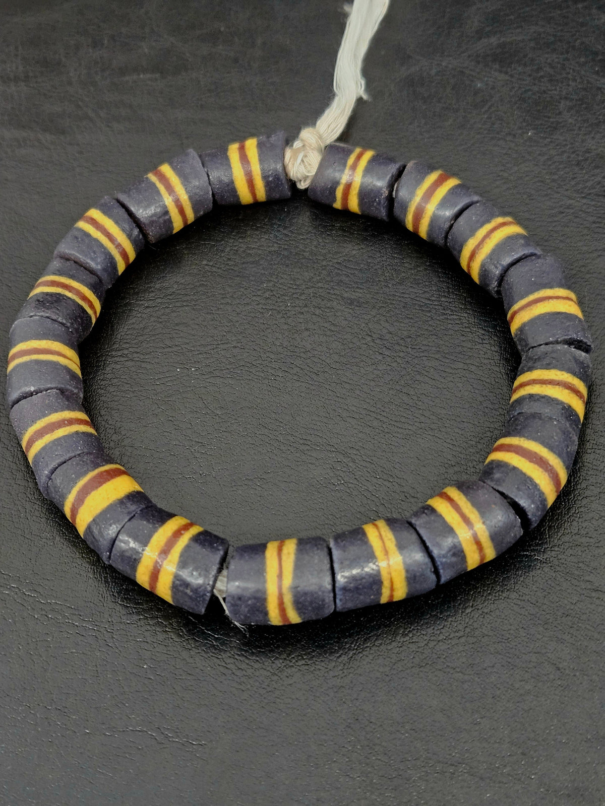 Black Striped Krobo Kente Glass Beads | Handcrafted Powdered Glass Beads from Ghana | Approx. 17 Beads