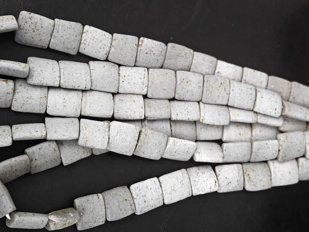 Authentic Large Stone Gray Krobo Powdered Glass Beads Ghana | Handmade Recycled Glass Pillow Cube Beads