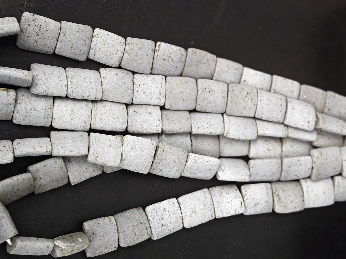 Authentic Large Stone Gray Krobo Powdered Glass Beads Ghana | Handmade Recycled Glass Pillow Cube Beads