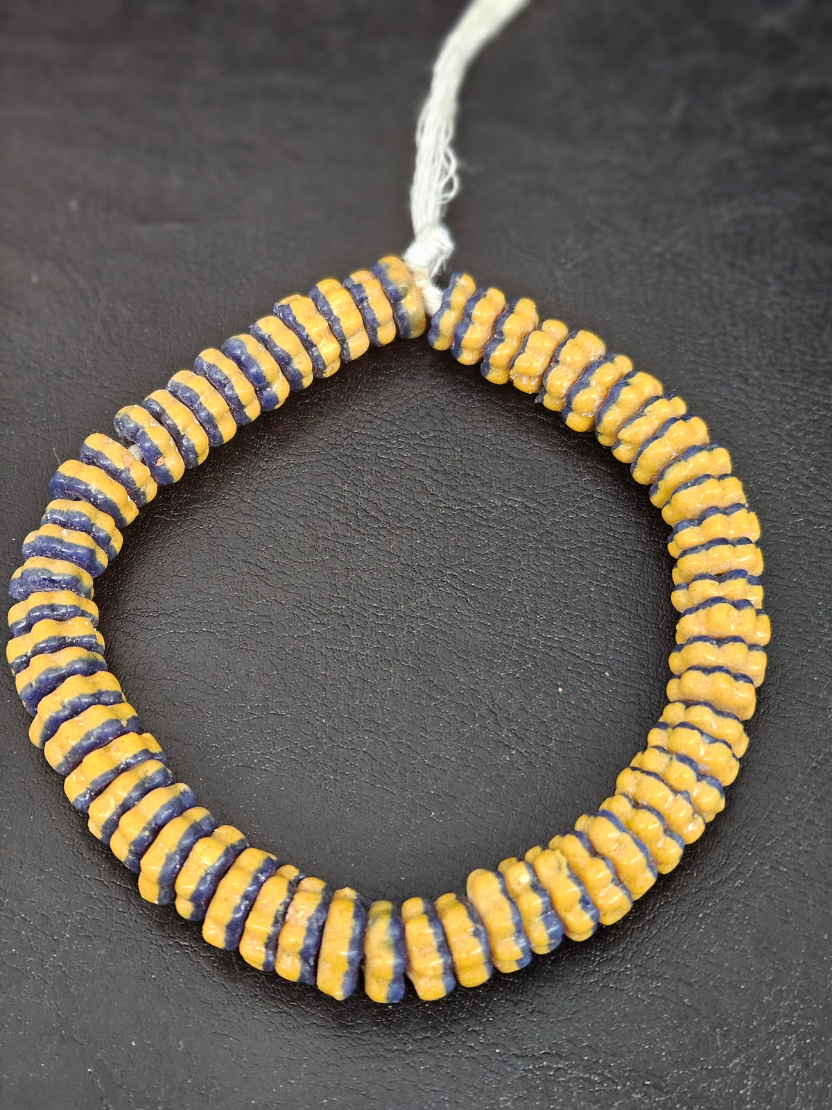 Golden Yellow and Indigo Krobo Glass Spacer Beads, Handmade African Recycled Glass Beads, Ghana Jewelry Making Supplies