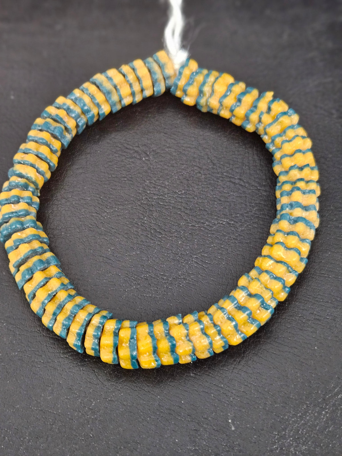 Golden Yellow and Teal Blue Krobo Glass Spacer Beads, Handmade African Recycled Glass Beads, Ghana Beading Supplies
