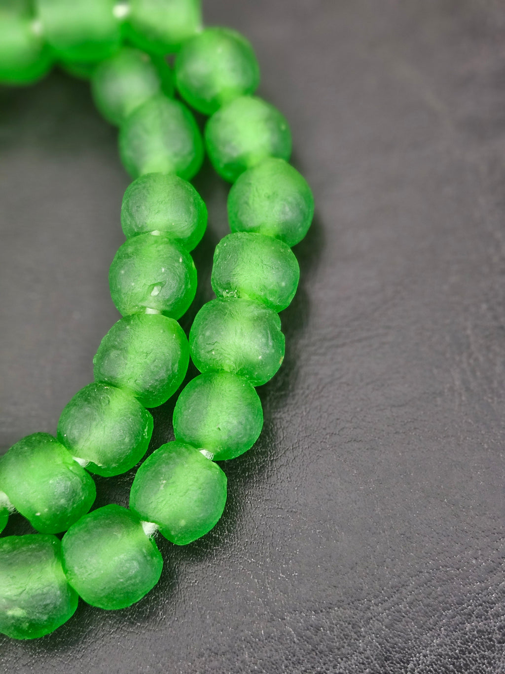 Authentic African Green Krobo Recycled Glass Beads | Handmade Translucent Ghana Beads 12–14mm