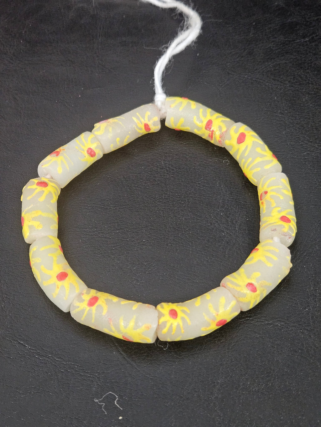Painted Krobo Glass Tube Beads | Soft Ivory Recycled Glass Tube Beads | Handmade in Ghana | 13–14×26–30mm