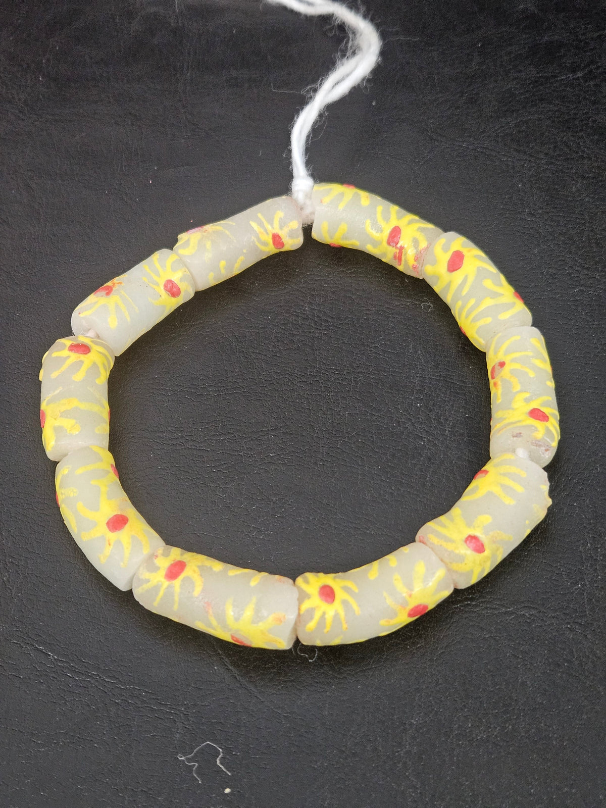 Painted Krobo Glass Tube Beads | Soft Ivory Recycled Glass Tube Beads | Handmade in Ghana | 13–14×26–30mm