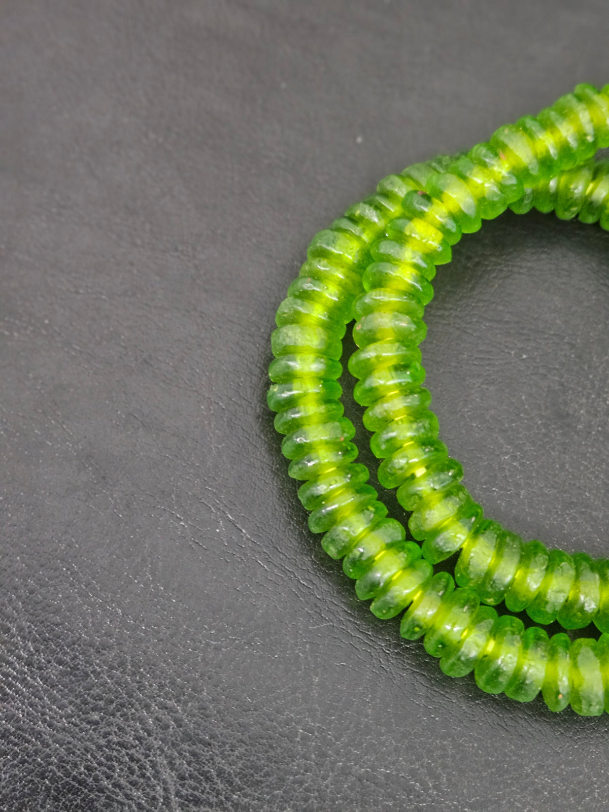 Authentic Lime Green Krobo Translucent Recycled Glass Rondelle Beads Handmade in Ghana