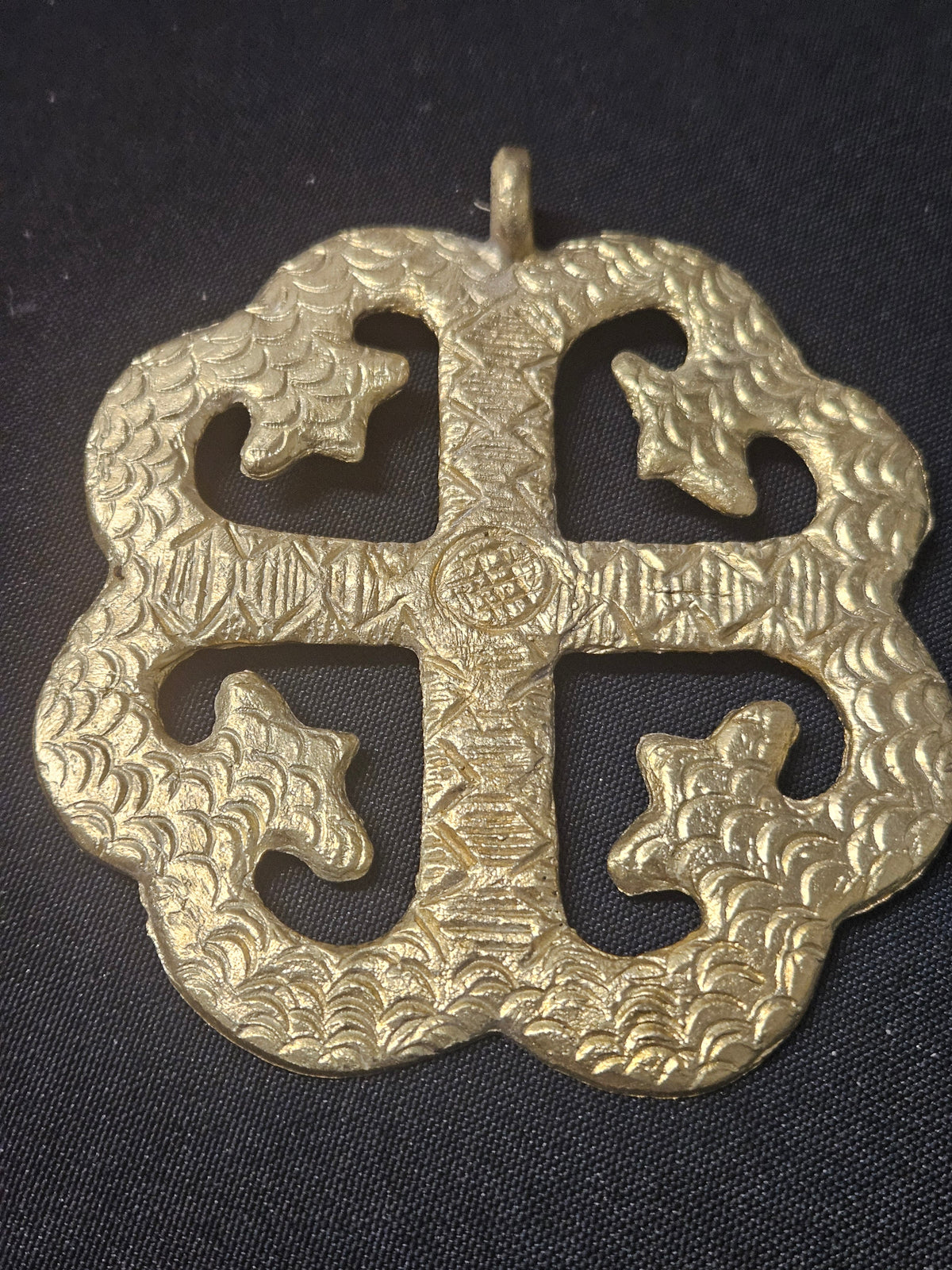 Large Handcrafted Onyame Dua African Brass Pendant | Authentic Ghana Adinkra Symbol