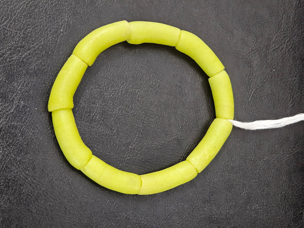 Lime Green Krobo Powdered Glass Tube Beads • Handmade Recycled Glass • Ghana • Large Hole • 10–12 × 24–30 mm