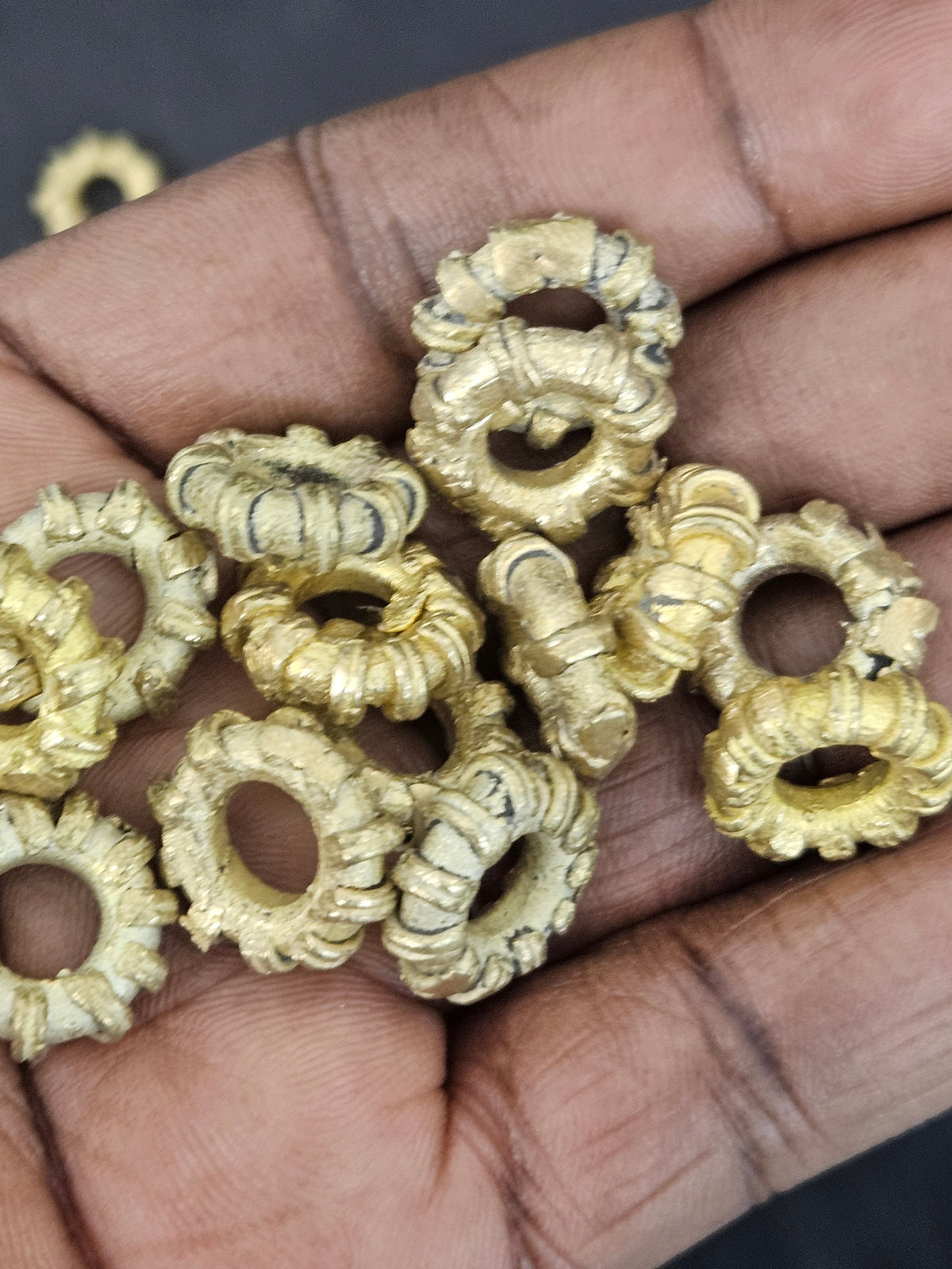 14mm Handcrafted Ashanti Brass Ribbed Ring Spacer Beads | Large Hole African Brass Beads from Ghana | Designers Jewelry Components