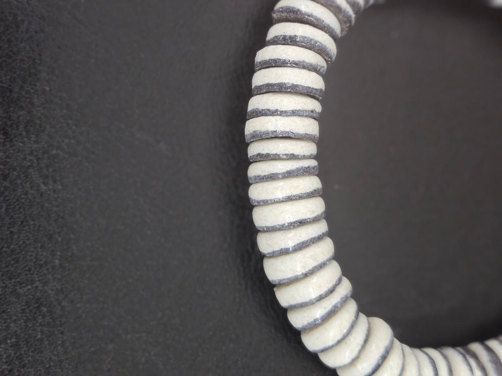 Handmade Ivory & Charcoal Krobo Glass Spacer Beads, African Recycled Glass Beads, Ghana Jewelry Making Supplies