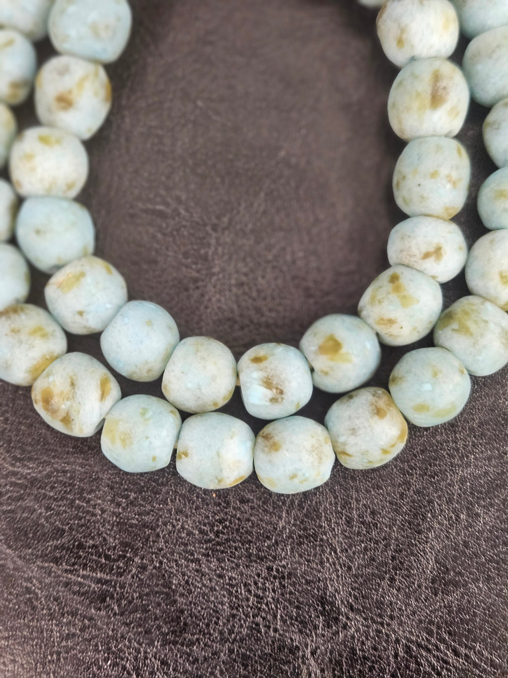 Authentic Krobo Powdered Glass Beads Ghana | Matte Mist Blue Recycled Glass Beads | 13–14mm