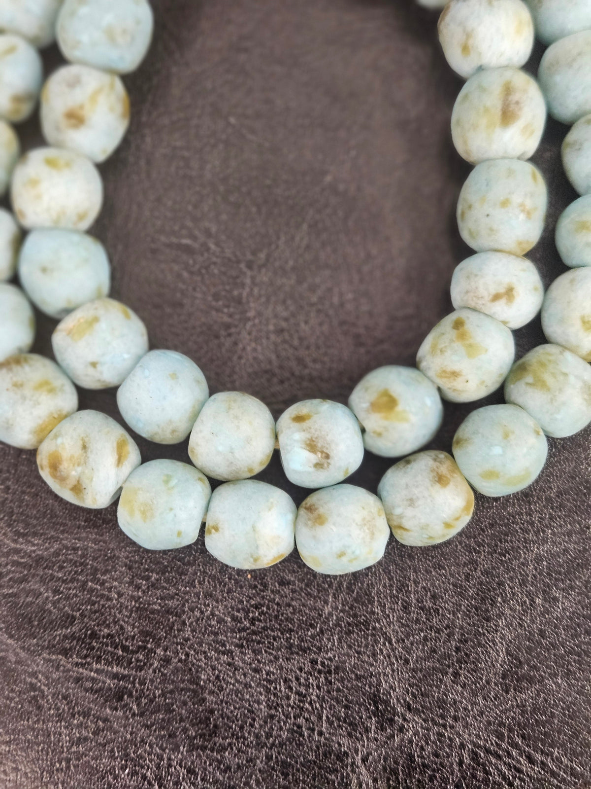 Authentic Krobo Powdered Glass Beads Ghana | Matte Mist Blue Recycled Glass Beads | 13–14mm