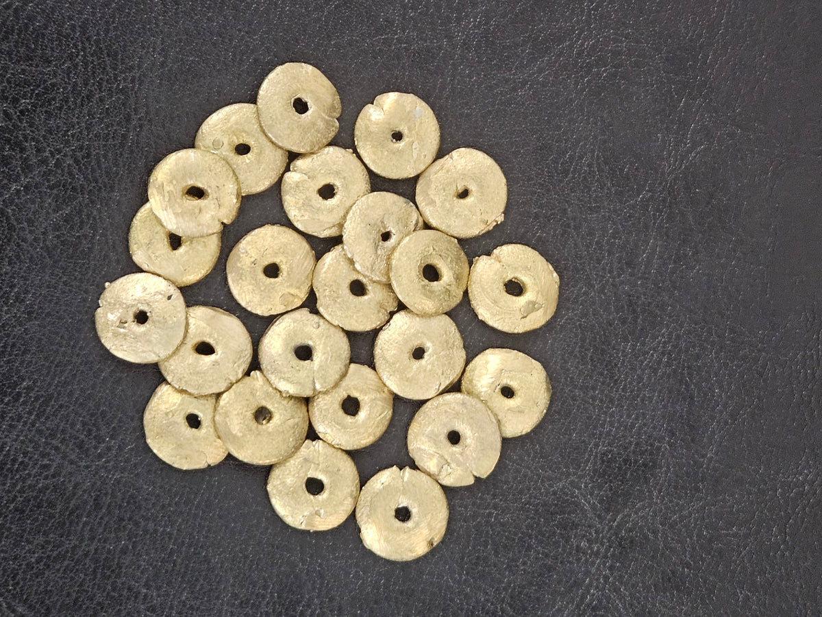 Handcrafted Ashanti Brass Disc Spacer Beads | African Brass Flat Disc Beads from Ghana | Artisan Jewelry Making Components
