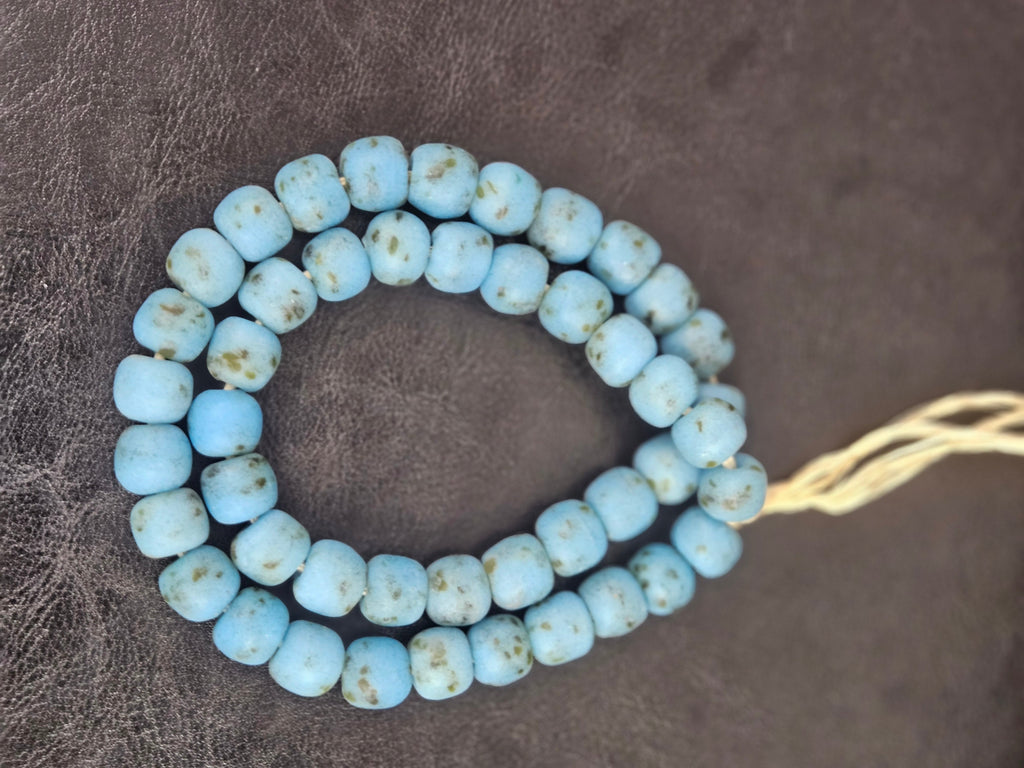 Authentic Krobo Powdered Glass Beads Ghana | Matte Sky Blue Recycled Glass Beads | 13–14mm