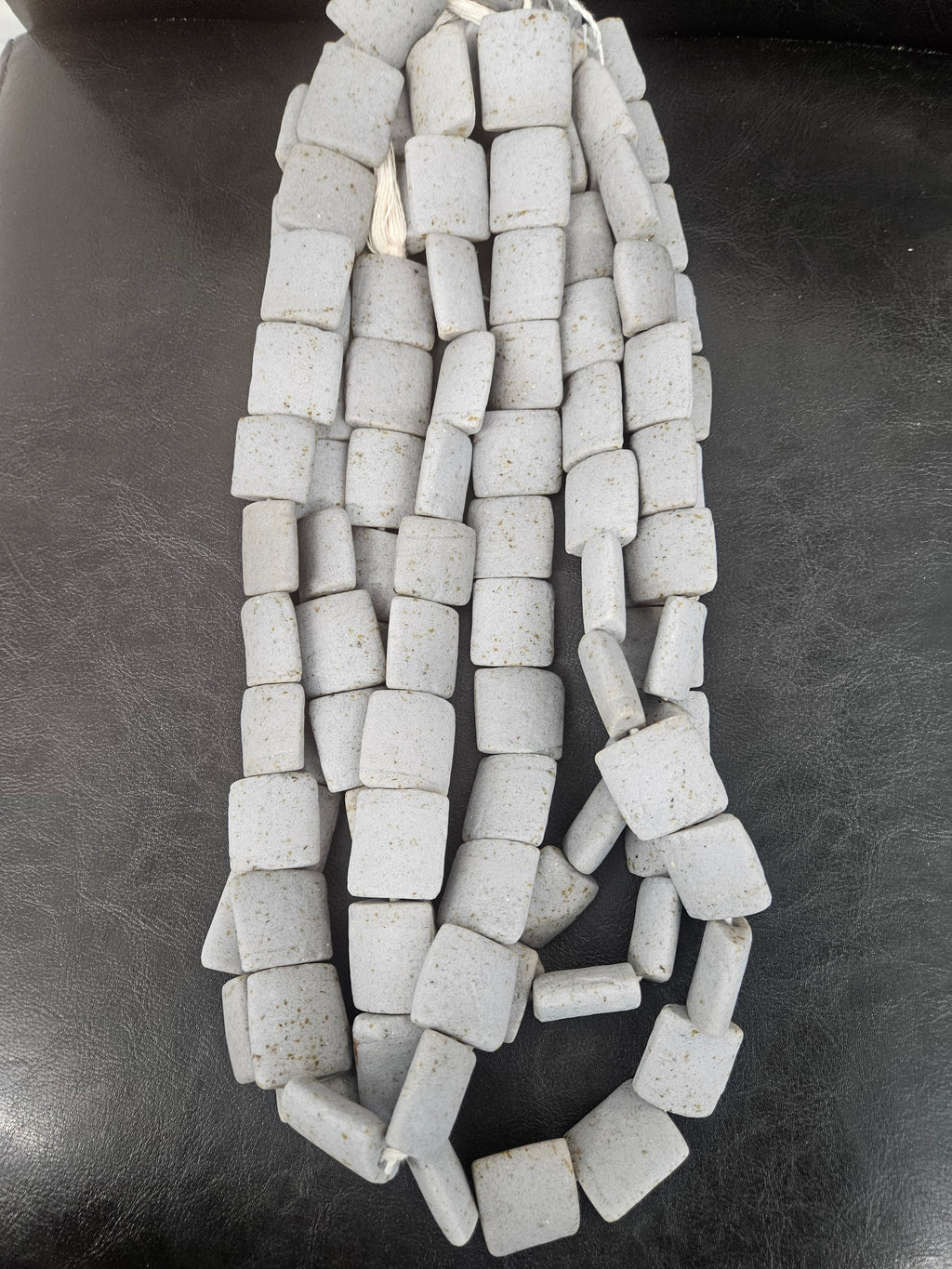 Authentic Large Stone Gray Krobo Powdered Glass Beads Ghana | Handmade Recycled Glass Pillow Cube Beads