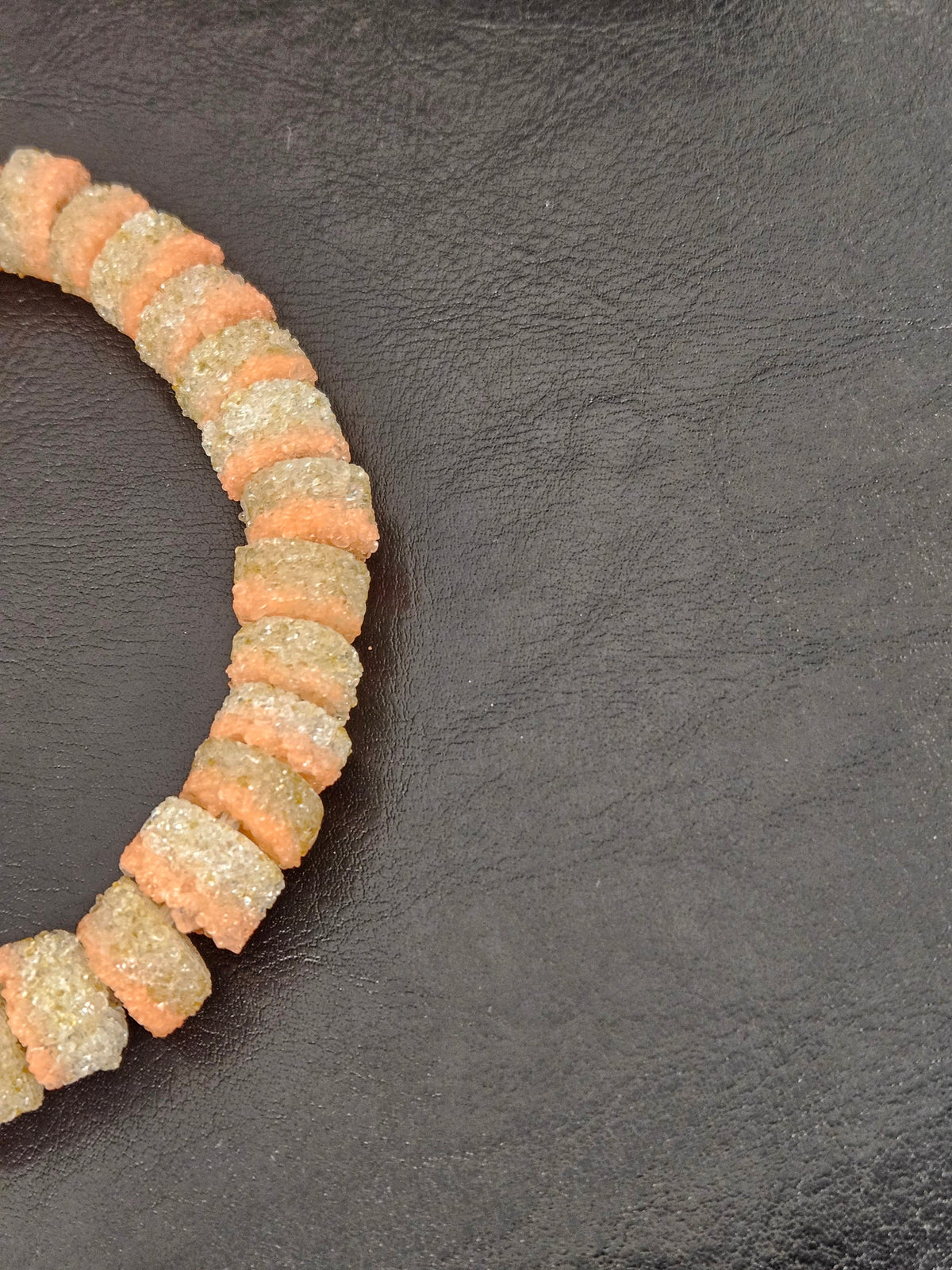 Peach & Ivory Krobo Sugar Glass Short Tube Beads | Handcrafted Recycled Glass Beads from Ghana | Approx. 32 Beads Per Strand