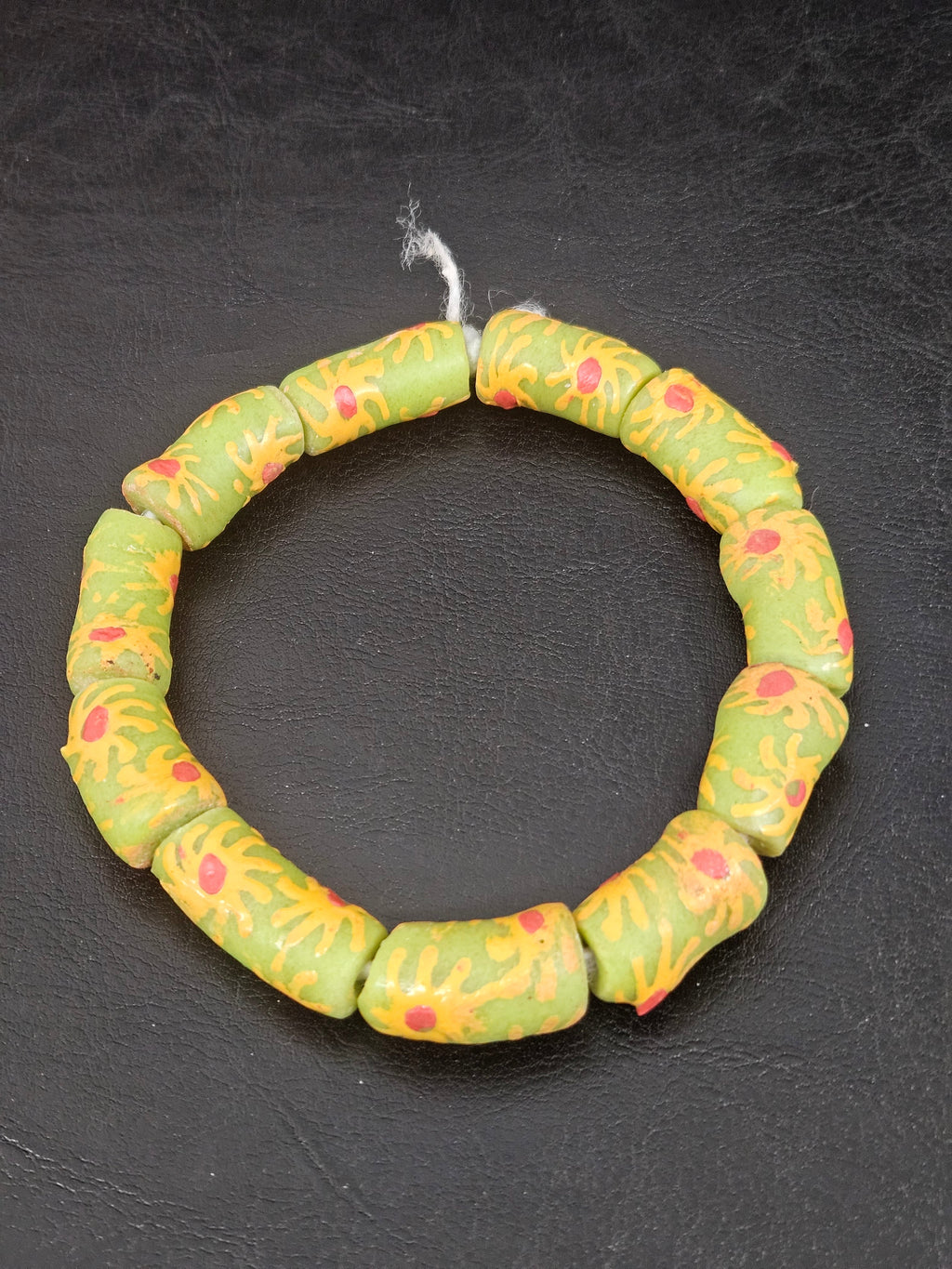 Painted Krobo Glass Tube Beads | Sage Green Recycled Glass Tube Beads | Handmade in Ghana | 13–14×26–30mm