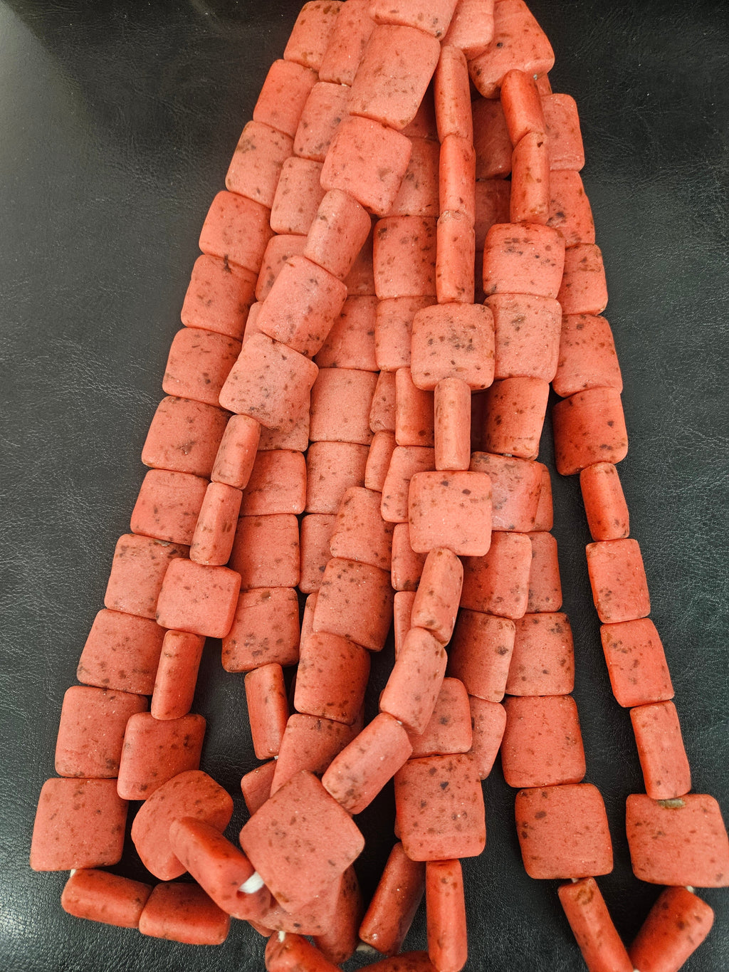 Aadampo Large Terracotta Red Krobo Powdered Glass Beads | Authentic Handmade Recycled Glass Beads | 25 × 25 × 11–12mm