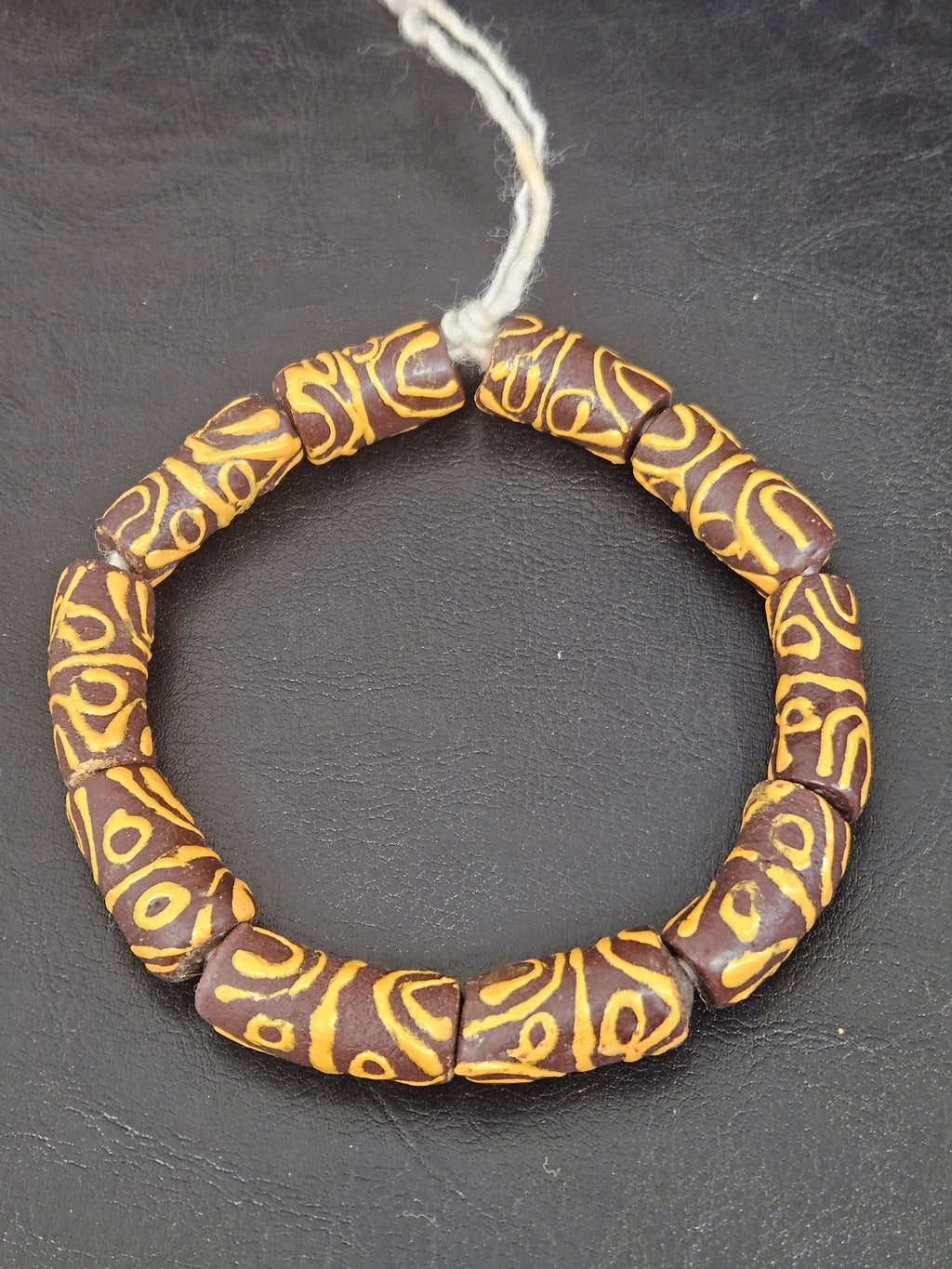 Krobo Painted Glass Tube Beads, Espresso Brown & Golden Ochre, Handmade Recycled Glass Beads from Ghana