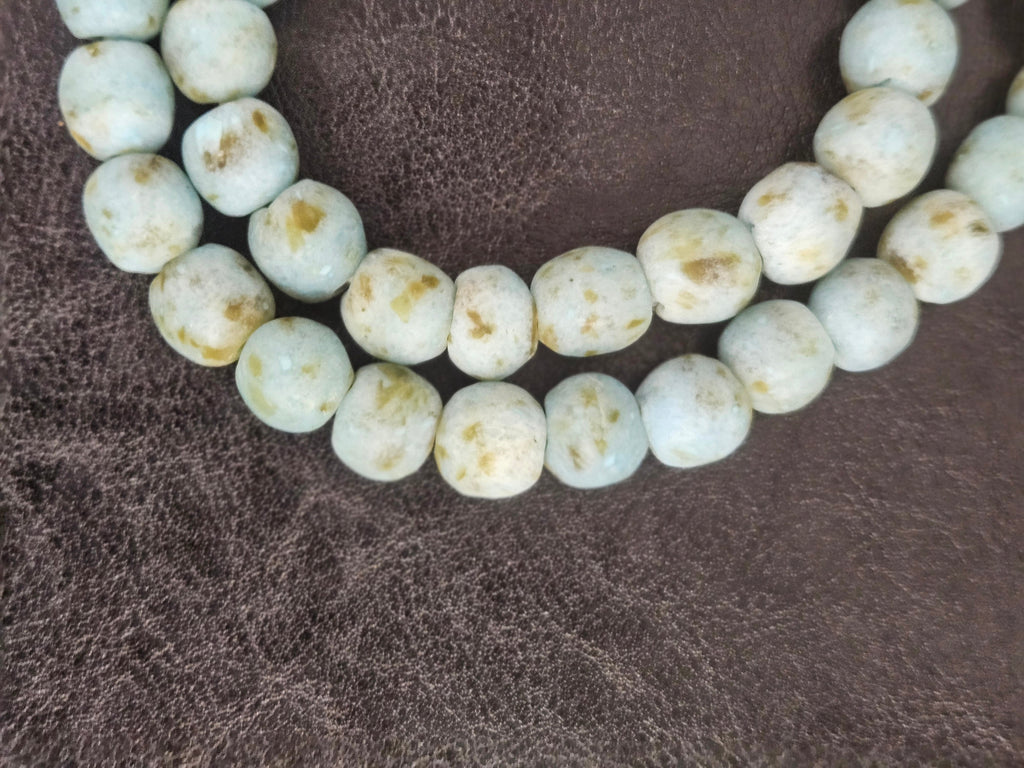 Authentic Krobo Powdered Glass Beads Ghana | Matte Mist Blue Recycled Glass Beads | 13–14mm