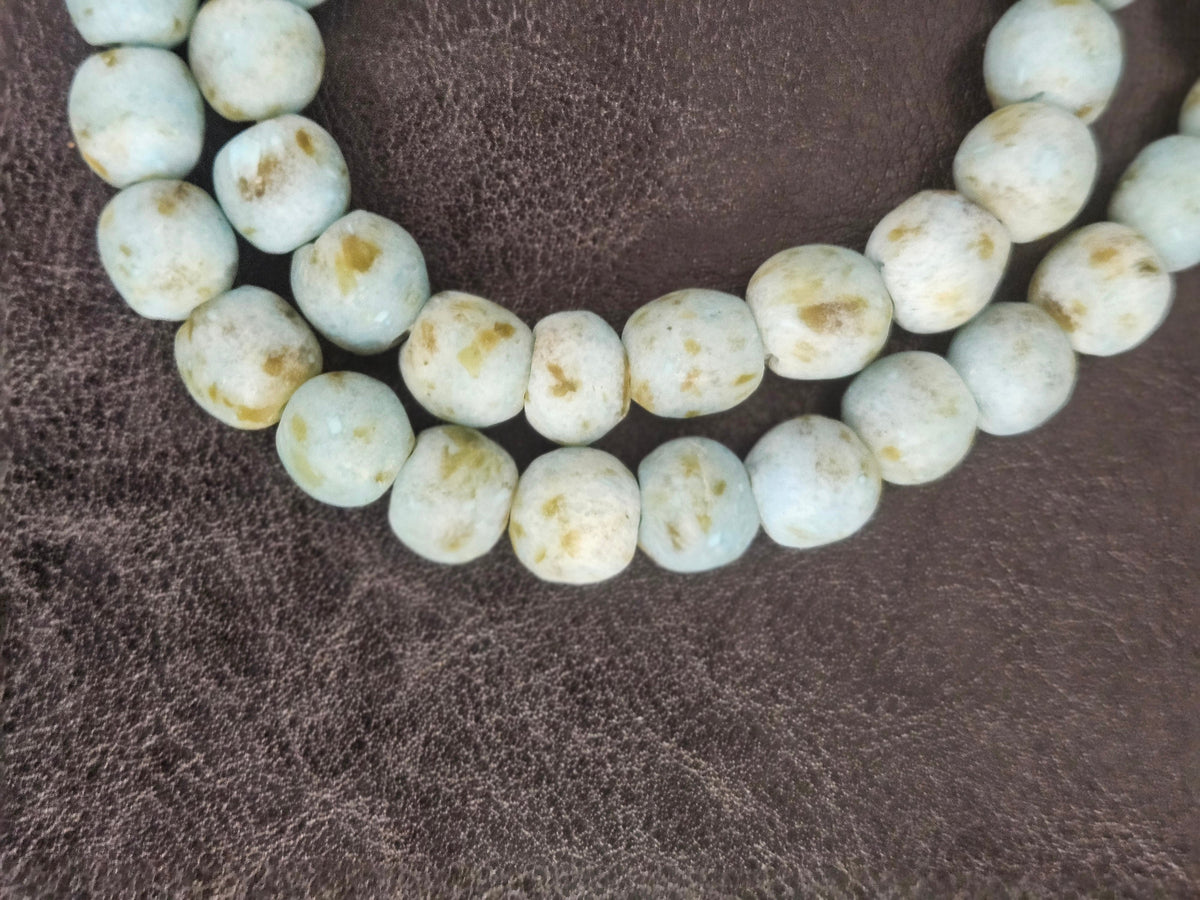 Authentic Krobo Powdered Glass Beads Ghana | Matte Mist Blue Recycled Glass Beads | 13–14mm