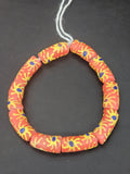 Painted Krobo Glass Tube Beads | Coral Orange Recycled Glass Tube Beads | Handmade in Ghana | 13–14×26–30mm