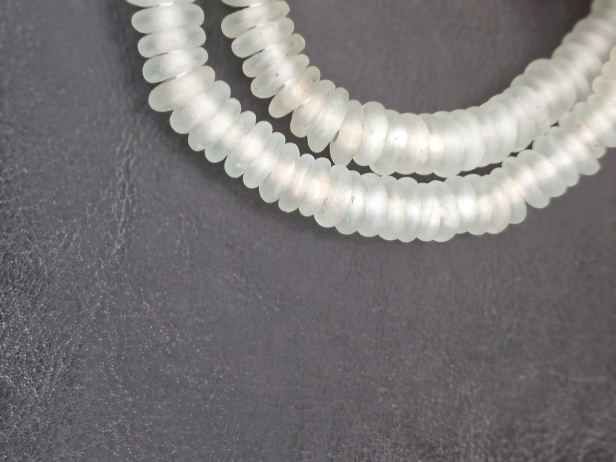 Authentic Frost White Krobo Translucent Recycled Glass Rondelle Beads Handmade in Ghana