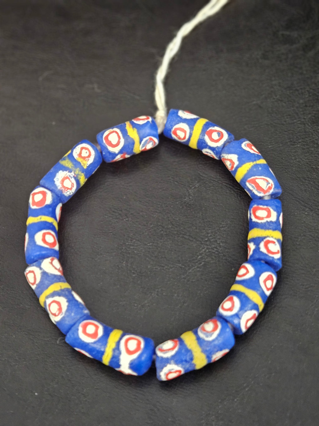 Royal Blue Krobo Painted Glass Tube Beads with Hand-Painted Eye Motifs | Ghana Recycled Glass Beads